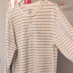 L.L. Bean Cream Henley with Thin Brown Stripes